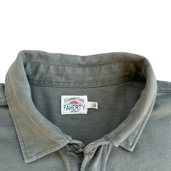 Faherty Mens Button Up Knit Shirt LARGE Sage Green Alpine Organic Cotton MKC0086 - Picture 5 of 16